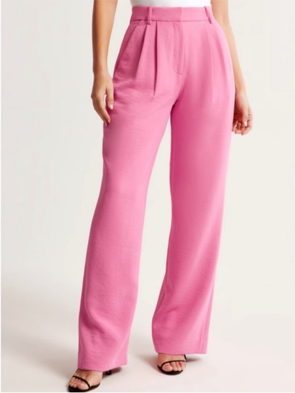 Abercrombie & Fitch High-Waist Wide-Leg Pink Trousers